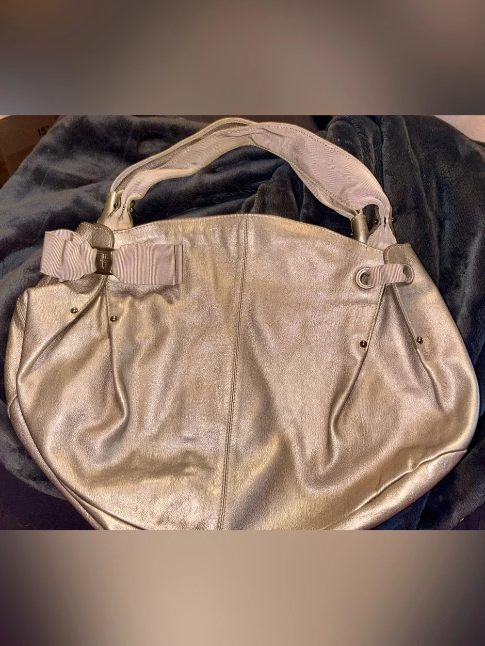 Salvatore Ferragamo Vara Ribbon Metallic Leather Hobo Bag